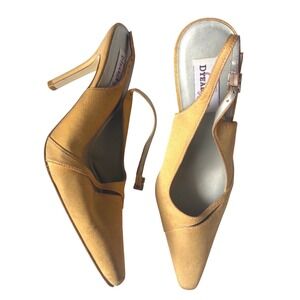 Y2K Dawn Mustard Yellow Slingback Pumps Pointed Toe Stiletto Heels Size 7.5B
